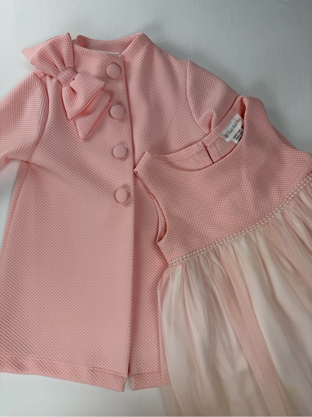 Baby Girl Sweet Heart Rose Pretty Infant Pink Textured Dress and Coat Set - 18M